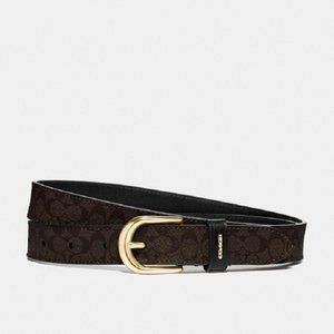 $98 *NEW* (Lg & Sm) COACH Chesnut/Blk/Gold CLASSIC BELT IN SIGNATURE CANVAS